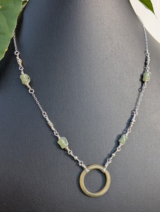 Artisan Jewelry - Eternity Circlet Jade Necklace - Dainty Sterling Silver Chain - Artisan Crafted